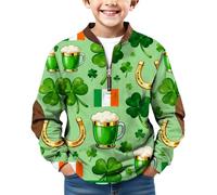 Teen Boys St. Patricks Sweatshirt Saint Patrick's Day Long Sleeve Half Zip Pullover Kids Green Irish Party Shamrock Print Jumper Casual Fashion Loose Retro Patching School Blouse (MR4, 4-5 Years)
