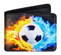 Teen Boys Wallet Cool Kids Wallet for Teen Boys Ages 8-16 Funny Leather Bifold Rfid Blocking Purse Coin Pocket Id Window Birthday Christmas Gift for Boy Youth Teenager, Ice & Fire Soccer