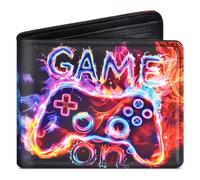 Teen Boys Wallet Cool Kids Wallet for Teen Boys Ages 8-16 Funny Leather Bifold Rfid Blocking Purse Coin Pocket Id Window Birthday Christmas Gift for Boy Youth Teenager, Flame Gamepad