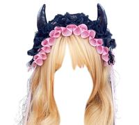 Teen Devil Horn Shape Headbands Woman Student Role Play Animes Character Gatherings Hairband Pleated Lace Hair Hoop