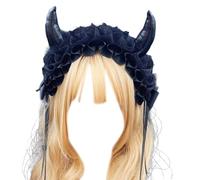 Teen Devil Horn Shape Headbands Woman Student Role Play Animes Character Gatherings Hairband Pleated Lace Hair Hoop