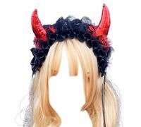 Teen Devil Horn Shape Headbands Woman Student Role Play Animes Character Gatherings Hairband Pleated Lace Hair Hoop