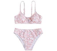 Teen Girl 2 Piece Swimsuit Knot Front Ruched Bathing Suit Adjustable Strap Bikini Cute Swimsuit Tropical Beach Swimwear Preppy Girls Clothes Trendy Cute Teen (Pink, 13-14 Years)