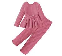 Teen Girl Clothes Two Piece Girls Outfit Long Sleeved Straight Leg Wide Leg Pants Fashionable Casual Skirt and Shirt Set (10 11 Years) Hot Pink
