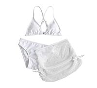 Teen Girls 3 Piece Bikini Sets Solid Spaghetti Strap Triangle Bathing Suit with Mesh Skirt Tween Cute Vacation Beachwear (White, 10-12 Years)
