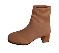 Teen Girls Ankle Boots for Women Dressy Comfy Knit Chelsea Wellies Knee-High Suede Lightweight Commute, Office Rainy Days Waterproof Short Rain (17) Brown