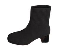 Teen Girls Ankle Boots for Women Dressy Comfy Knit Chelsea Wellies Knee-High Suede Lightweight Commute, Office Rainy Days Waterproof Short Rain (7) Black