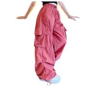 Teen Girls Baggy Cargo Pants Trendy Casual High Waisted Parachute Pant Loose Fit Harem Joggers with Pockets for Streetwear (Watermelon Red, 120)