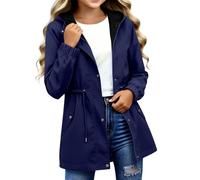 Teen Girls Boys Hooded Windbreaker Jacket Kids Unisex Drop Shoulder Long Sleeve Drawstring Waist Zip Pockets Windproof Raincoats Lightweight Casual Mid Length Outdoor Preppy Clothes