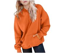 Teen Girls Boys Hoodies Cute Solid Color Hooded Oversized Sweatshirts Pullover Baggy Long Sleeve Hooded Basic Hoodie Versatile Shirts Children Clothing Orange 14-15 Years