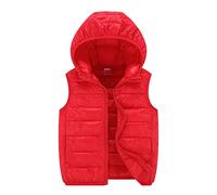 Teen Girls Classic Hooded Puffer Vest Sleeveless Full Zip Packable Waistcoat Jacket for Toddler Boys Lightweight Trendy Outfits Warm Thick Winter Clothes Outerwear (Red, 4-5 Years)