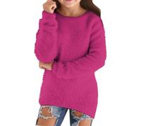 Teen Girls Fleece Sweatshirt Oversized Soft Sherpa Pullover Long Sleeve Plain Warm Jumpers Round Neck Trendy Sweater Kids Autumn Winter School Preppy Clothes Top (Hot Pink, 15-16 Years)