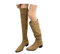Teen Girls Over The Knee Boot Fashion Lace Up High Ankle Boots Wellies Easy On Lug Sole Cold Weather Country Walk Women Chelsea Waterproof Leather Non Slip (6) Beige