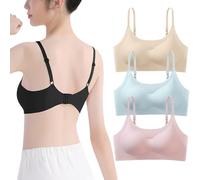 Teen Girls Seamless Bras 3 Pack Zero Feel Buttery Soft Sleep Underwears Wirefree Sport Bralettes Training Vest with Adjustable Eye Hooks and Straps for 12-18 Years