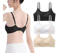 Teen Girls Seamless Bras 3 Pack Zero Feel Buttery Soft Sleep Underwears Wirefree Sport Bralettes Training Vest with Adjustable Eye Hooks and Straps for 12-18 Years