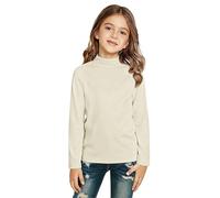 Teen Girls Turtle Neck Jumper Winter Warm Long Sleeve Cotton Pullover Kids Toddler Casual Basic Soft Comfy Tshirt Baggy Fashion Plain Blouse Bottom School Uniform (Beige, 13-14 Years)