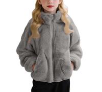 Teen Girls Winter Coats Cute Faux Fur Plush Coat Girls Boys Sherpa Zip Up Solid Multi Color Stand Up Collar With Pockets Fleece Jacket Winter Warm Travel Fuzzy Jacket Outerwear (Grey, 13-14 Years)