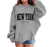 Teen Hoodies Letter Print American City Casual Pullover Hooded Sweatshirt Pocket Long Sleeve Loose Fit Comfortable Top Girls Boys Youth Age 3 to 14 Years(Grey, 5-6 Years)