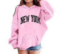 Teen Hoodies Letter Print American City Comfortable Pullover Hooded Sweatshirt Casual Pocket Long Sleeve Loose Fit Top Girls Boys Youth Age 3 to 14 Years(11-12 Years) Pink