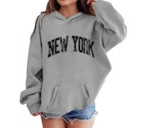 Teen Hoodies Letter Print American City Comfortable Pullover Hooded Sweatshirt Casual Pocket Long Sleeve Loose Fit Top Girls Boys Youth Age 3 to 14 Years(Grey, 3-4 Years)