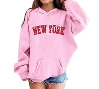 Teen Hoodies Letter Print American City Cozy Pullover Hooded Sweatshirt Casual Pocket Long Sleeve Loose Fit Comfortable Top Girls Boys Youth Age 3 to 14 Years(3-4 Years) Pink