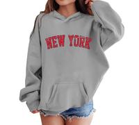 Teen Hoodies Letter Print American City Cozy Pullover Hooded Sweatshirt Casual Pocket Long Sleeve Loose Fit Comfortable Top Girls Boys Youth Age 3 to 14 Years(Grey, 7-8 Years)