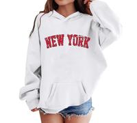 Teen Hoodies Letter Print American City Cozy Pullover Hooded Sweatshirt Casual Pocket Long Sleeve Loose Fit Comfortable Top Girls Boys Youth Age 3 to 14 Years(White, 13-14 Years)