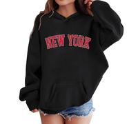 Teen Hoodies Letter Print American City Cozy Pullover Hooded Sweatshirt Casual Pocket Long Sleeve Loose Fit Comfortable Top Girls Boys Youth Age 3 to 14 Years(Black, 5-6 Years)