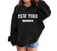 Teen Hoodies Letter Print American City Design Pullover Hooded Sweatshirt Casual Pocket Long Sleeve Loose Fit Comfortable Top Girls Boys Youth Age 3 to 14 Years(Black, 13-14 Years)