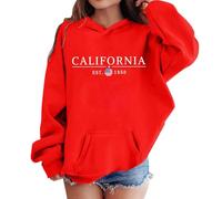 Teen Hoodies Letter Print American City Fleece Pullover Hooded Sweatshirt Casual Pocket Long Sleeve Loose Fit Comfortable Top Girls Boys Youth Age 3 to 14 Years(Red, 7-8 Years)