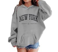 Teen Hoodies Letter Print American City Graphic Pullover Hooded Sweatshirt Casual Pocket Long Sleeve Loose Fit Comfortable Top Girls Boys Youth Age 3 to 14 Years(Grey, 13-14 Years)