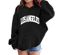 Teen Hoodies Letter Print American City Soft Pullover Hooded Sweatshirt Casual Pocket Long Sleeve Loose Fit Comfortable Top Girls Boys Youth Age 3 to 14 Years(Black, 5-6 Years)
