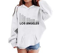 Teen Hoodies Letter Print American City Style Pullover Hooded Sweatshirt Casual Pocket Long Sleeve Loose Fit Comfortable Top Girls Boys Youth Age 3 to 14 Years(White, 11-12 Years)