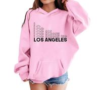 Teen Hoodies Letter Print American City Style Pullover Hooded Sweatshirt Casual Pocket Long Sleeve Loose Fit Comfortable Top Girls Boys Youth Age 3 to 14 Years(7-8 Years) Pink
