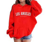 Teen Hoodies Letter Print American City Theme Pullover Hooded Sweatshirt Casual Pocket Long Sleeve Loose Fit Comfortable Top Girls Boys Youth Age 3 to 14 Years(Red, 5-6 Years)
