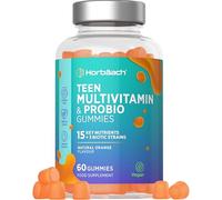 Teen Multivitamin Gummies with Probio | 60 Count | 15 Key Nutrients with Vitamin C, Biotin and Zinc | + 3 Biotic Strains | Natural Orange Flavour | Vegan | by Horbaach
