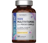 Teen Multivitamin with Focus Complex | 180 Capsules | High Strength Complex with Vitamin B6, B5, Magnesium, Iron and Zinc | Vegan Supplement for Teens 13+ | by Horbaach