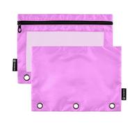 Teen Pencil Pouches with Clear Window Violet Solid Color Pure Plain Purple Plastic Pencil case Clear Window & Grommets 3 Hole Punched folders for School, Office & Home Multicolored 2 PCS