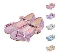 Teen Teen Mary Jane Princess Shoes with Shiny Bow,UK Deals Sequined Ballet Shoe Dress Up Sandal with Strappy Ankle Sandals Mid Heels School Wedding Party Sandal Sparkle Footwear for 4-16 Years