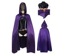 Teen Titans Raven Cosplay Costume,Deluxe Jumpsuit Belt With Purple Cloak Halloween Uniform Cosplay Rompers For Women,XS