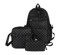 Teenage Backpack Set of 3 Aesthetic Divided Schoolbags with Polka Dots, Black, Se référer au descriptif, Refer to description