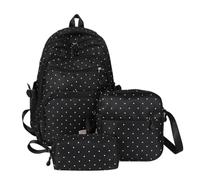 Teenage Backpack Set of 3 Aesthetic Divided Schoolbags with Polka Dots, Black, Se référer au descriptif, Refer to description