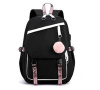 Teenage Girls' Backpack Middle School Students Bookbag Outdoor Daypack with USB Charge Port (Black,One Size)