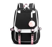 Teenage Girls' Backpack Middle School Students Bookbag Outdoor Daypack with USB Charge Port (black1,One Size)