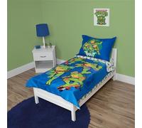 TEENAGE MUTANT NINJA Turtles 4 Piece Toddler Bedding Set - Includes Comforter, Sheet Set - Fitted + Top Sheet + Reversible Pillowcase for Boys Bed, Blue