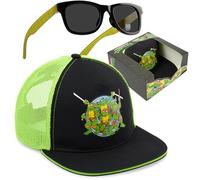Teenage Mutant Ninja Turtles Baseball Cap Sunglasses Set for Boys, Adjustable Sun Hat 100% UV Shades, Kids Holiday Essentials (Black/Green TMNT)
