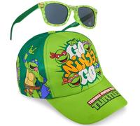 Teenage Mutant Ninja Turtles Boys Baseball Cap Sunglasses Set, Adjustable Kids Sun Hat 100% UV400 Shades, Holiday Essentials (Green TMNT)
