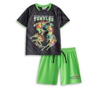 TEENAGE MUTANT NINJA Turtles Boys Black Football Kit | TMNT Green Shorts Set with Leonardo, Donatello, Michelangelo & Raphael | Short Sleeve Cartoon Sportswear | Ninja Turtles Merch - 8-9 Years