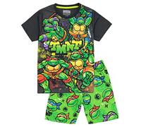 Teenage Mutant Ninja Turtles Boys Pyjama Set | Black & Green T-Shirt with Shorts PJs For Kids | Leonardo, Michelangelo, Donatello & Raphael Pajama | TMNT Sleepwear Merchandise Gift for Children