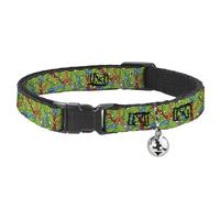 Teenage Mutant Ninja Turtles Breakaway Cat Collar With Bell, Plastic Clip, Easy Adjustable, Teenage Mutant Ninja Turtles Faces Stacked Green Multi Color, 8.5 to 12 Inches 0.5 Inch Wide